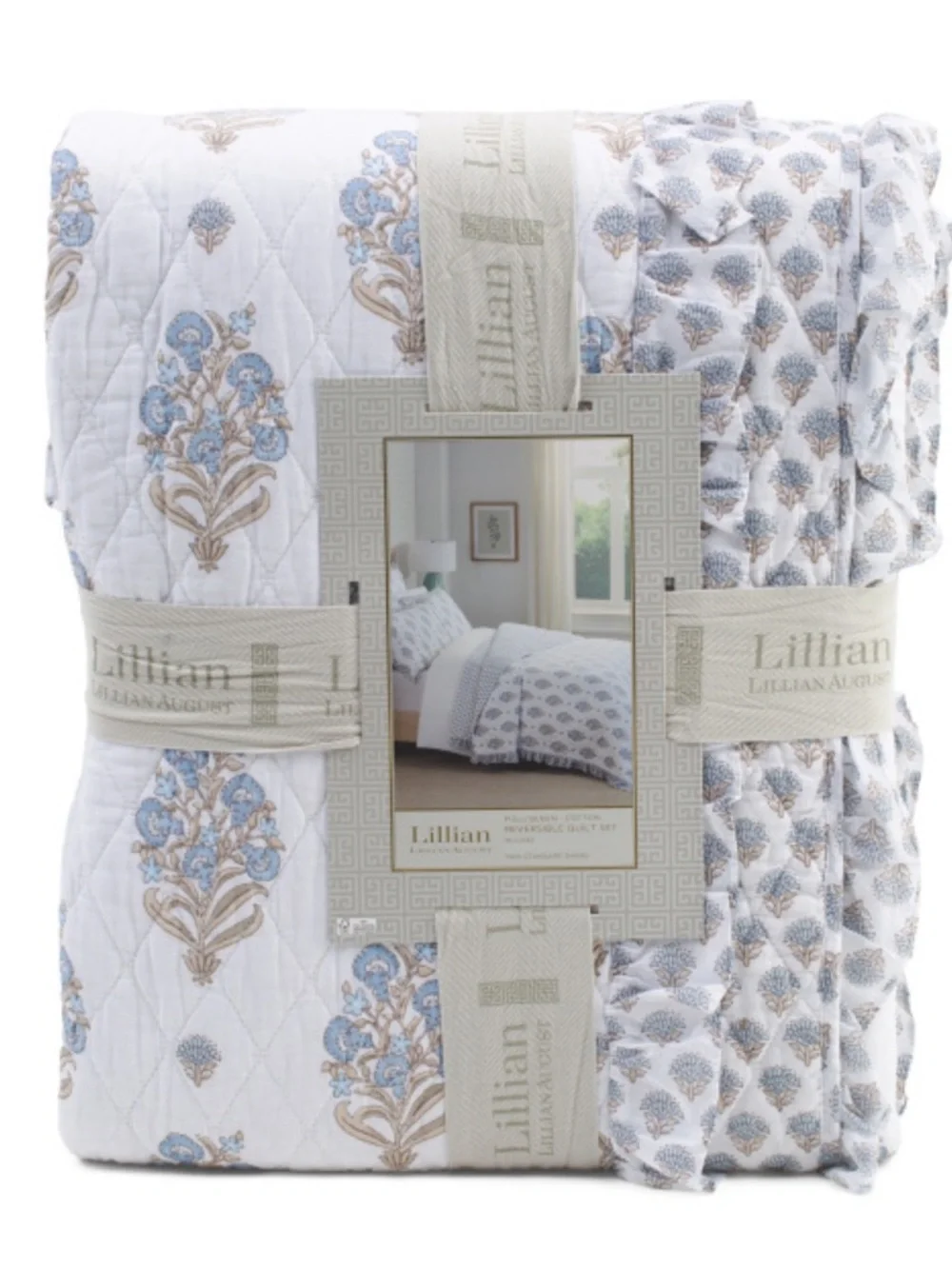 LILLIAN BY LILLIAN AUGUST Reversible Cotton Quilt Set in White and Light Blue